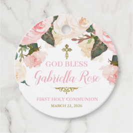 First Communion & Baptism, Pink Floral Gold Gåvor Etiketter