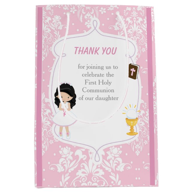 First Communion Black Hair Girl Tack (Framsidan)
