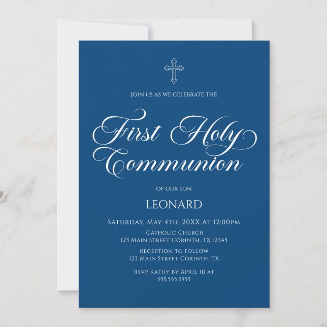 First Communion Blue Invitation Inbjudningar (Framsida)