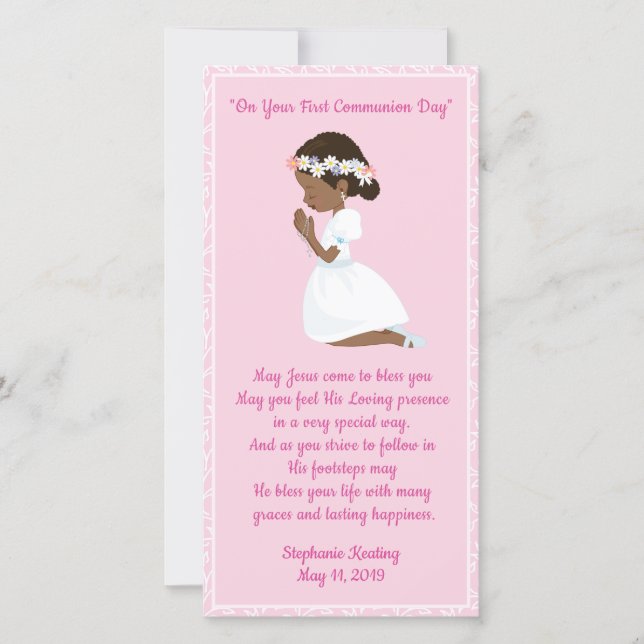 First Communion Bookmark Black Girl Tack Kort (Framsida)