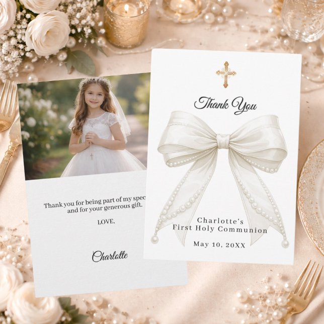 First Communion bow white ivory pearls photo Tack Kort (Skapare uppladdad)