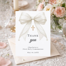 First Communion bow white ivory pearls Tack Kort