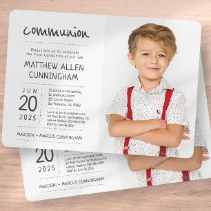 First Communion Boy Modern + Enkel foto Inbjudningar
