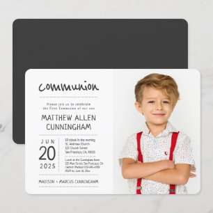 First Communion Boy Modern + Enkel foto Inbjudningar