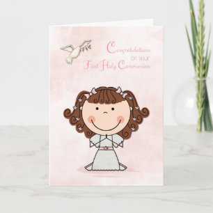 First Communion, Brown Hair Girl, Grattisar Kort