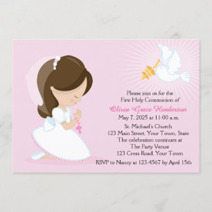 First Communion, Brunette Girl, Rosa Inbjudningar