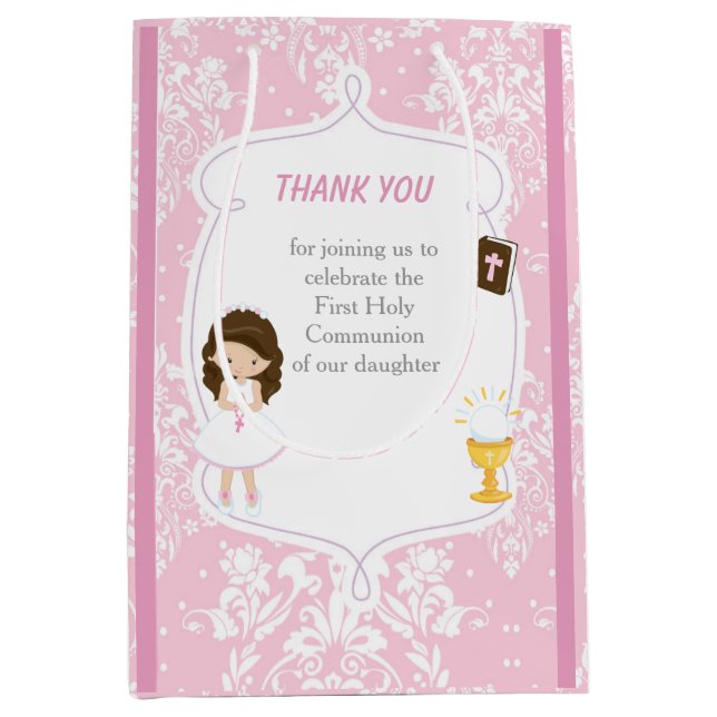 First Communion Brunette Hair Girl Tack (Framsidan)
