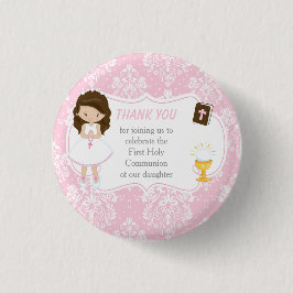 First Communion Brunette Hair Girl Tack Knapp