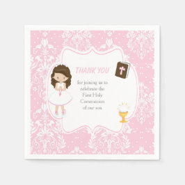 First Communion Brunette Hair Girl Tack Pappersservett