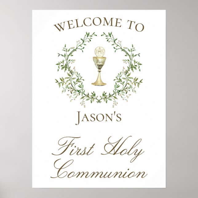 First Communion chalice crest greenery Poster (Framsidan)
