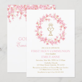 First Communion Cherry Blossom floral Invitation  Inbjudningar