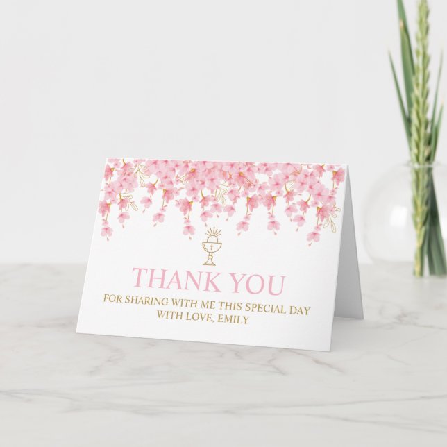 First Communion Cherry Blossom thank you card Tack Kort (Framsida)