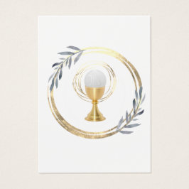 First Communion dusty blue leaves remembrance card Visitkort