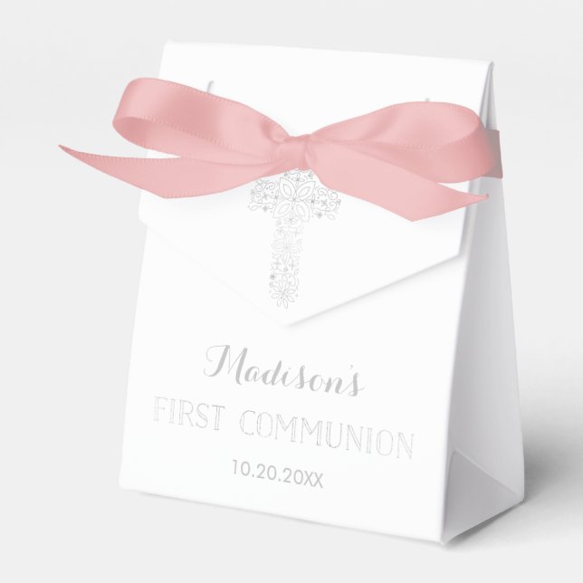First Communion Favor Box, Silver Kor Presentaskar (Framsidan Sidan)