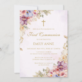 First Communion Floral Orchids Invitation Inbjudningar