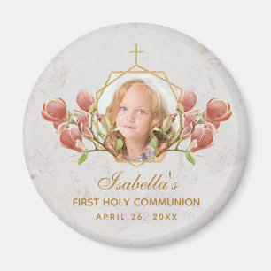 First Communion Girl Photo Blommigt Rosa Magnolia Magnet