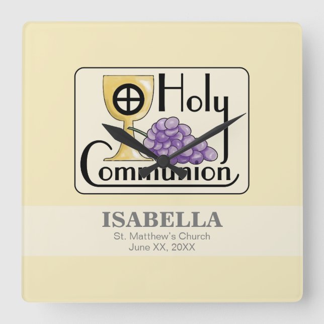 First Communion Graps and Kopp, Anpassade Fyrkantig Klocka (Framsida)