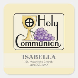 First Communion Graps and Kopp, Anpassade Fyrkantigt Klistermärke