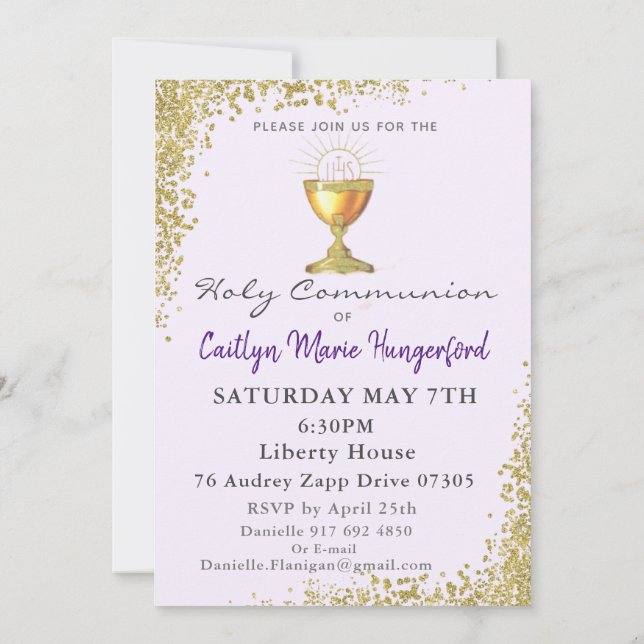 First Communion Invite Purple Inbjudningar (Baksida)