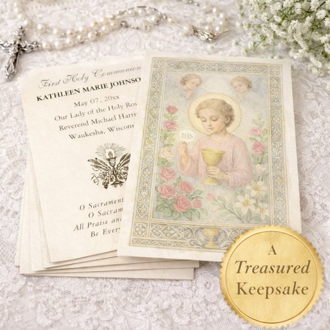 First  Communion Jesus Angels Floral  Visitkort (Skapare uppladdad)