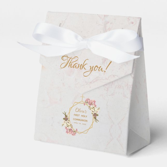 First Communion Marble Guld Orchids Blommigt Girl Presentaskar (Framsidan Sidan)