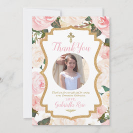 First Communion or Baptism Floral Pink  Tack Kort