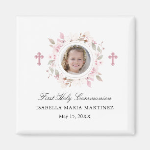 First Communion Photo Rosa Flower Kor Favor Magnet