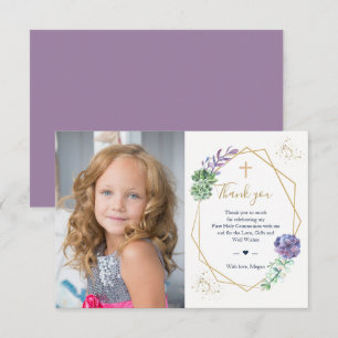 First Communion Photo Tack Lila Succulents Inbjudningar