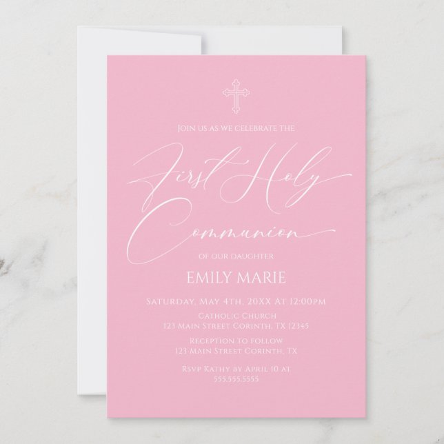 First Communion Pink Invitation Inbjudningar (Framsida)