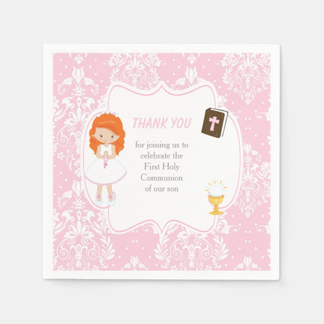 First Communion Red Hair Girl Tack Pappersservett (Framsidan)