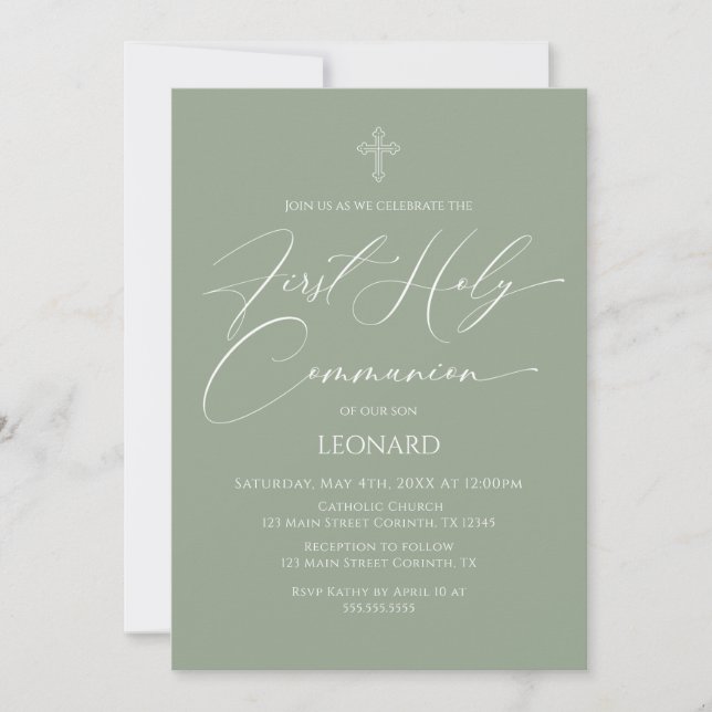 First Communion Sage Invitation Inbjudningar (Framsida)