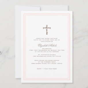 First Communion Soft Rosa och Brown Inbjudningar