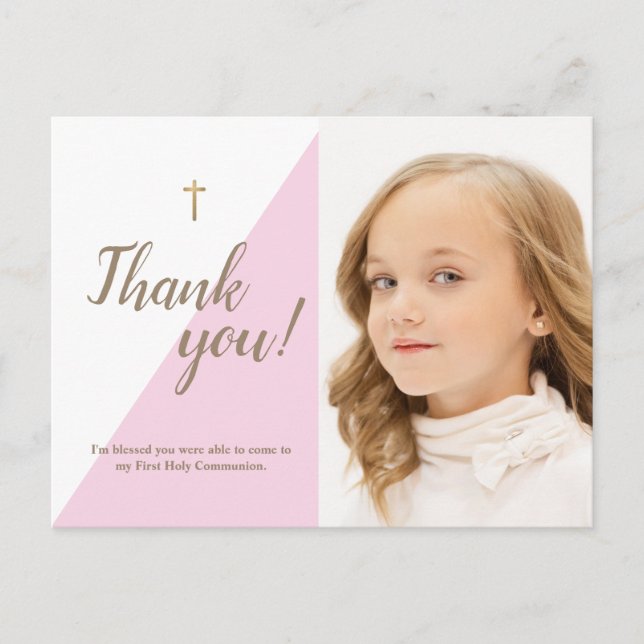 First Communion Tack Modern rosa Photo Vykort (Framsida)