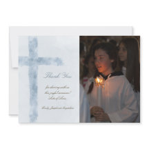 First Communion vattenfärg blå kors tack
