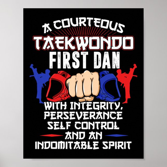 First Dan Taekwondo Gift 5 Tenets Oath Bälte Level Poster (Framsidan)