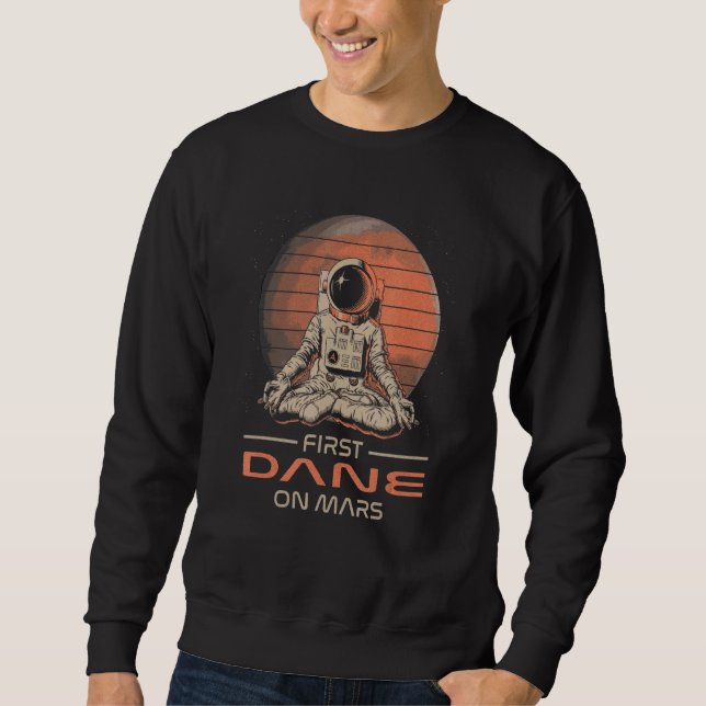 First Dane On Mars  Space Theme Humor Galaxy Proud Lång Ärmad Tröja (Framsida)
