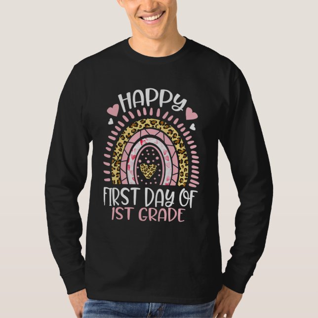 First Day Of 1st Grade Back To School Leopard Rain T Shirt (Framsida)