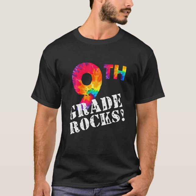 First Day Of 9Th Grade Rocks Tie Dye Student Back T Shirt (Framsida)