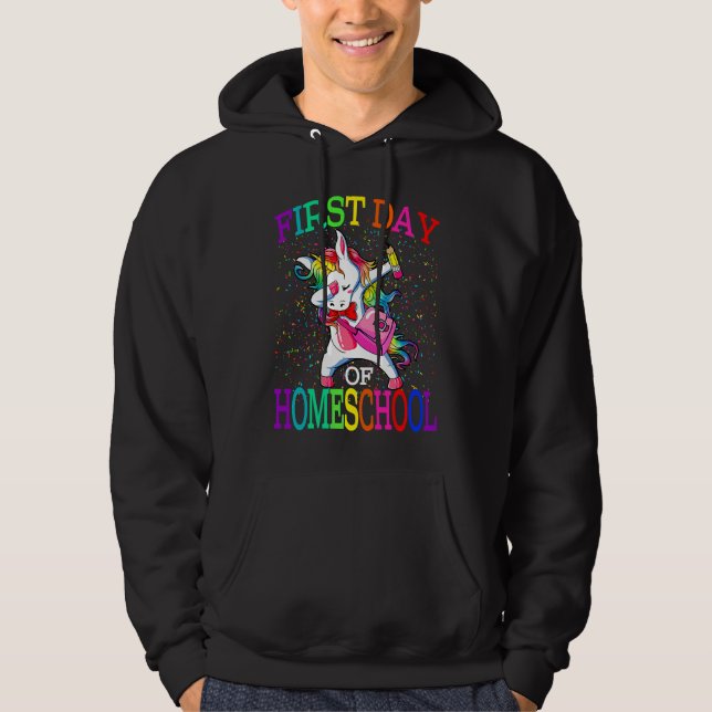 First Day Of Homeschool Unicorn Back To School Hoodie (Framsida)
