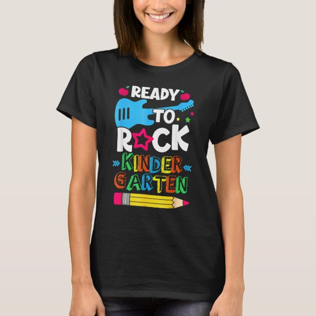 First Day Of Kindergarten Ready To Rock Kindergart T Shirt (Framsida)
