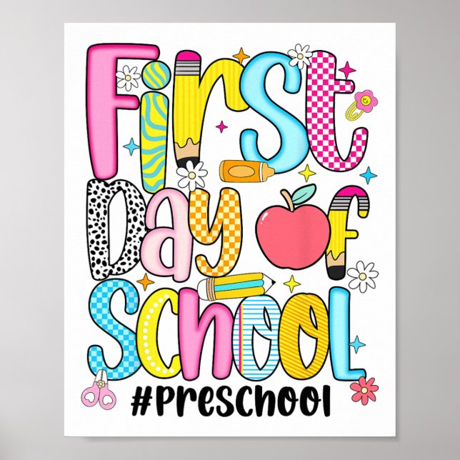 First Day Of Preschool Teacher Kid Boy Preppy Back Poster (Framsidan)