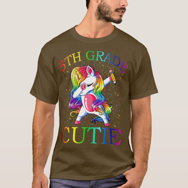 First Day of School 5th Grade Cutie Unicorn T Shirt (Framsida)
