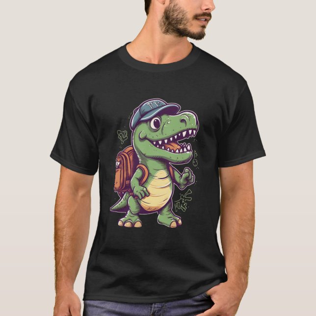 First Day Of School Dino Trex School Enrolt T Shirt (Framsida)