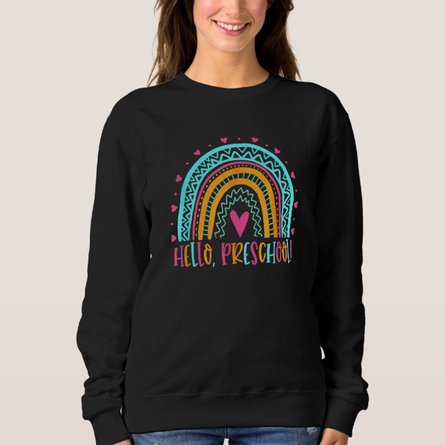 First Day Of School Happy Hello Preschool Teacher  T Shirt (Framsida)