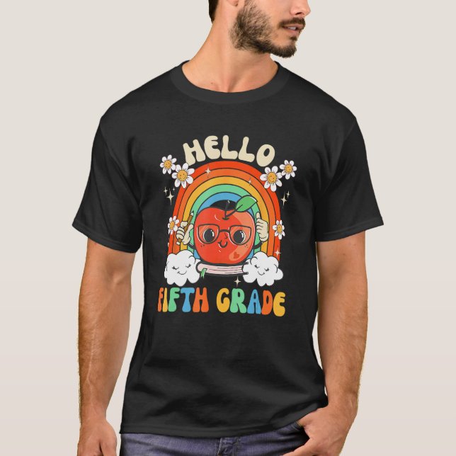 First Day Of School Hello Fifth Grade Teacher Rain T Shirt (Framsida)