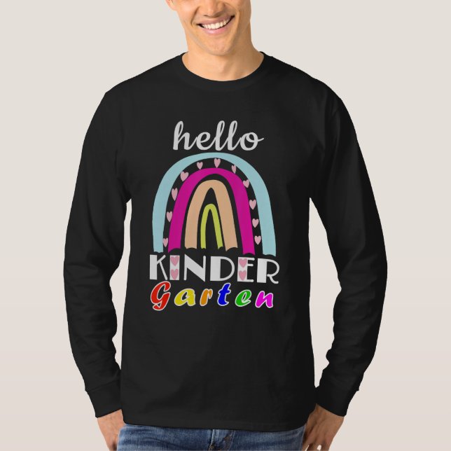 First Day Of School Hello Kindergarten Teacher Rai T Shirt (Framsida)