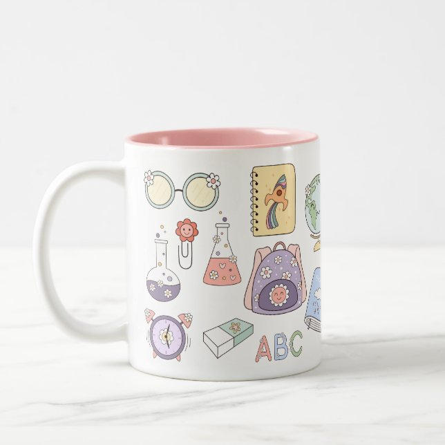 First Day of School Mug – Cute Classroom Icons Två-Tonad Mugg (Vänster)