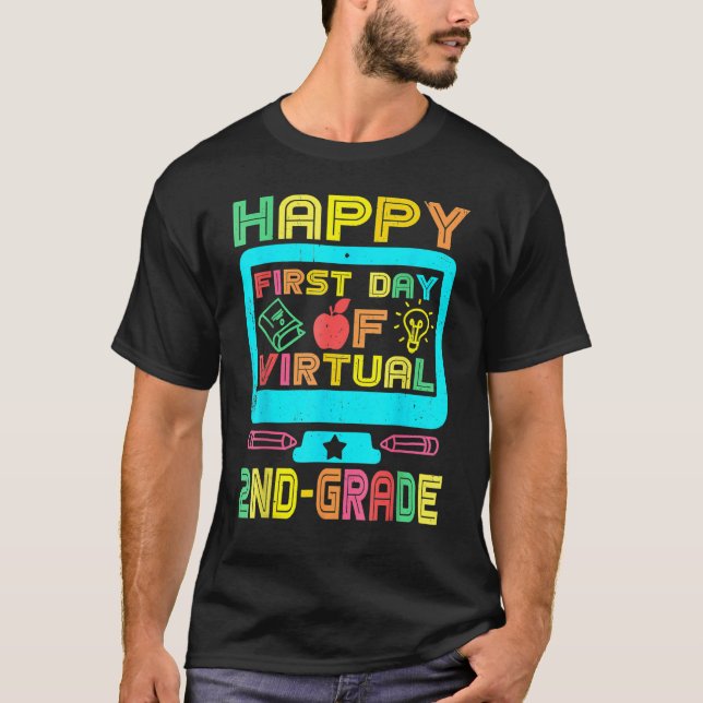 First Day Of Virtual 2nd Grade Back To School  Boy T Shirt (Framsida)