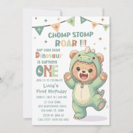 First Dino Birthday Party Cute Teddy Bear Dinosaur Inbjudningar