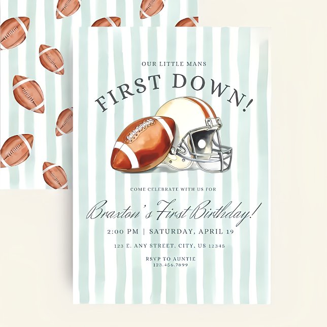 First Down Birthday Evite, Editable Football Invit Inbjudningar (Skapare uppladdad)